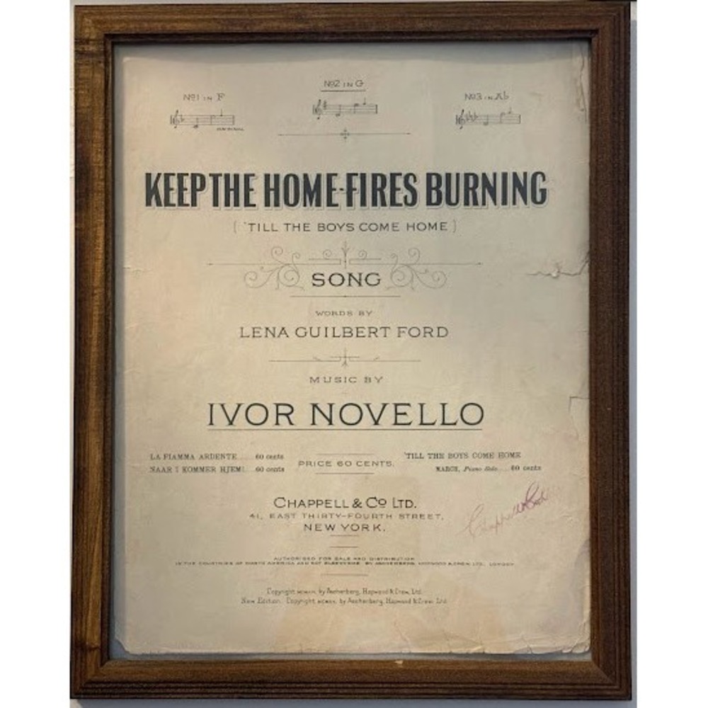 Vintage 1914 Keep the Home Fires Burning Sheet Music Ivor Novello Framed WWI